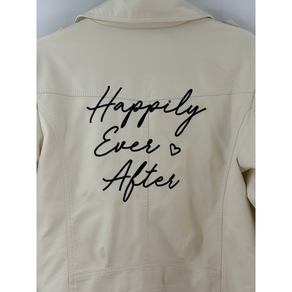 DB Studio Bridal Biker MotoJacket Women XL Ivory Faux Leather Happily Ever After - Picture 5 of 12
